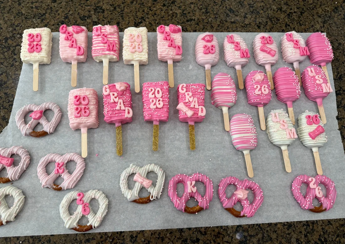 Pink graduation treats arranged for a celebration